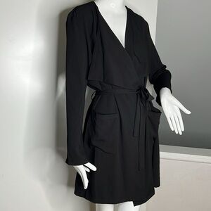 Paper Crown Sz L Caroline Black Crepe Trench Lightweight Jacket Coat - New